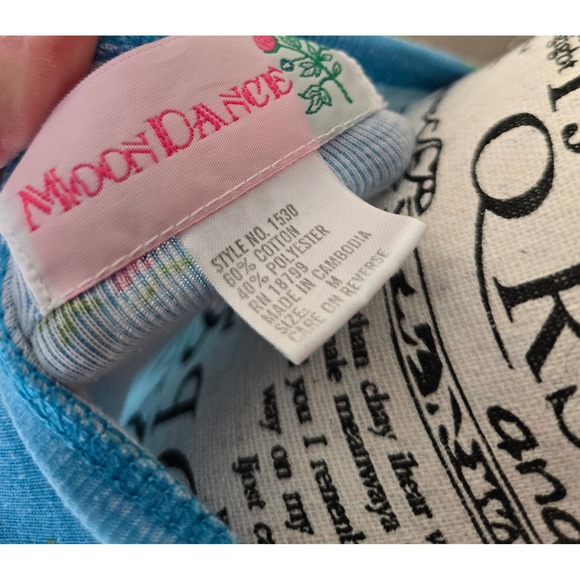 Vintage 90s Moon Dance Blue Floral Butterfly Henley Nightgown Maxi Dress M Soft - Picture 10 of 13